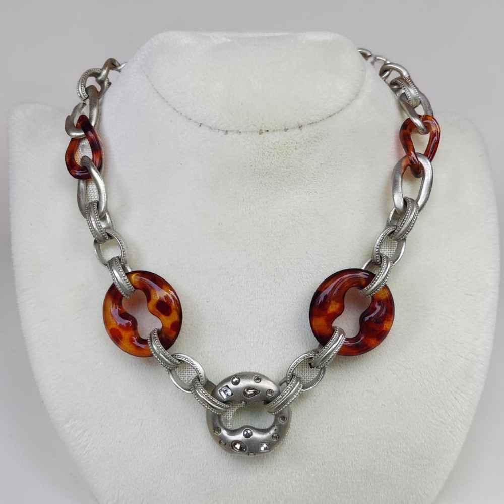 Chico's Retired Tortoise Shell Rhinestone Link Necklace